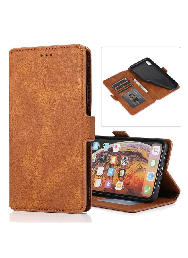 Generic - Case Cover For iPhone X / XS Retro Magnetic Closing Clasp Horizontal Flip Leather Case with Holder & Card Slots & Photo Frame & Wallet Brown - Image 1