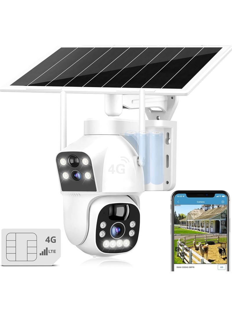 Generic 3G/4G LTE Cellular Solar Security Camera Outdoor Wireless, 8W 15600mAh Battery Operated Surveillance Camera No WiFi, Dual Lens Spotlight IP Camera CCTV with SIM Card  - Image 1