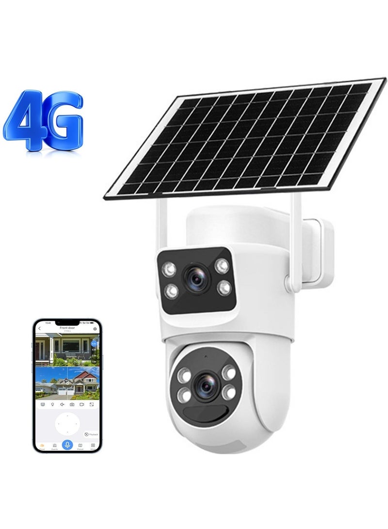 Generic Solar 3G/4G LTE Cellular Security Camera Outdoor Wireless,7.5W 15600mAh Battery Operated Surveillance Camera, Dual Lens Spotlight IP Camera CCTV with SIM Card - Image 1
