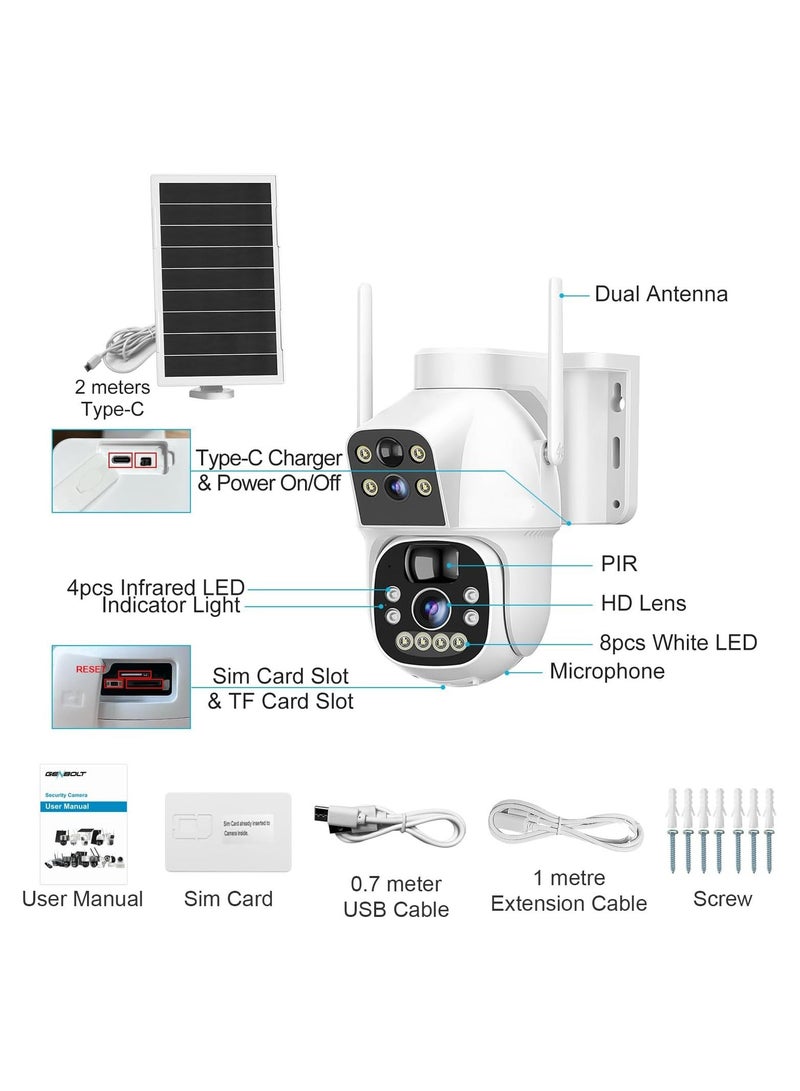 Generic Solar 3G/4G LTE Cellular Security Camera Outdoor Wireless,7.5W 15600mAh Battery Operated Surveillance Camera, Dual Lens Spotlight IP Camera CCTV with SIM Card - Image 5