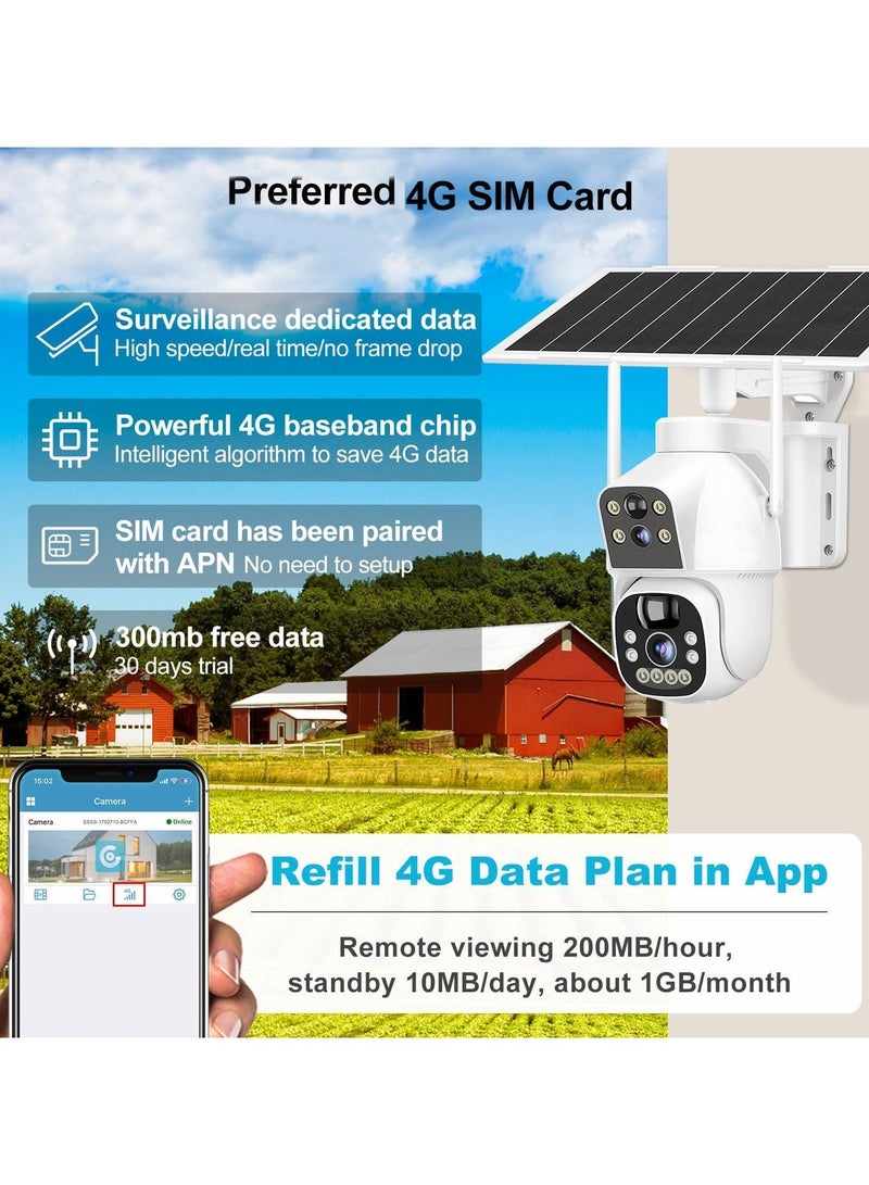 Generic Solar 3G/4G LTE Cellular Security Camera Outdoor Wireless,7.5W 15600mAh Battery Operated Surveillance Camera, Dual Lens Spotlight IP Camera CCTV with SIM Card - Image 3