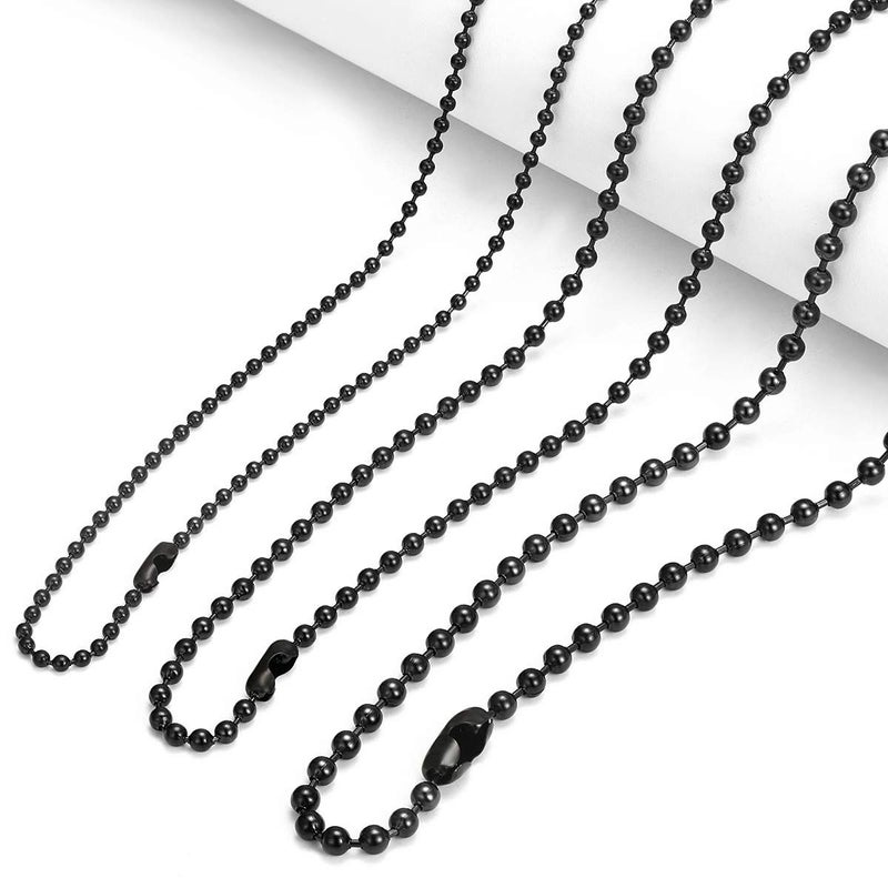 FOSIR 2.4-4mm Stainless Steel Black Ball Chain Necklace for Men Women, 3Pcs Beaded Military Chains for Men, Dog Tag Chain Necklaces Set, 18-30 Inch - Image 3