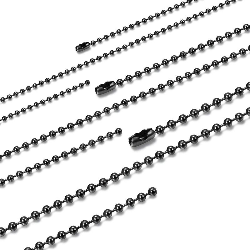 FOSIR 2.4-4mm Stainless Steel Black Ball Chain Necklace for Men Women, 3Pcs Beaded Military Chains for Men, Dog Tag Chain Necklaces Set, 18-30 Inch - Image 1