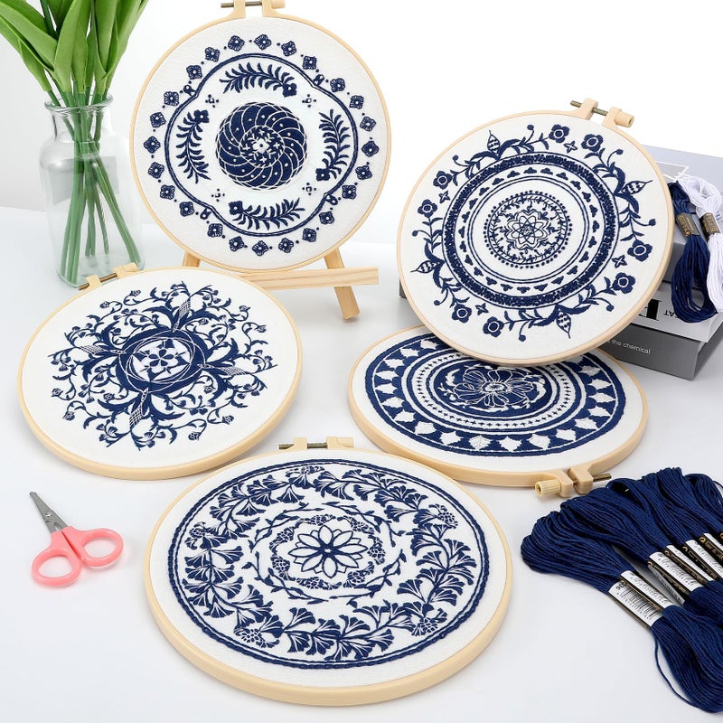 LOADSFUN 5 Pieces Embroidery Kit for Beginners, Cross Stitch Kits with Stamped Patterns,Hoop,Threads,Needle Threader Needlepoint Kits Crafts for Adults Step by Step Instructions Video - Image 2