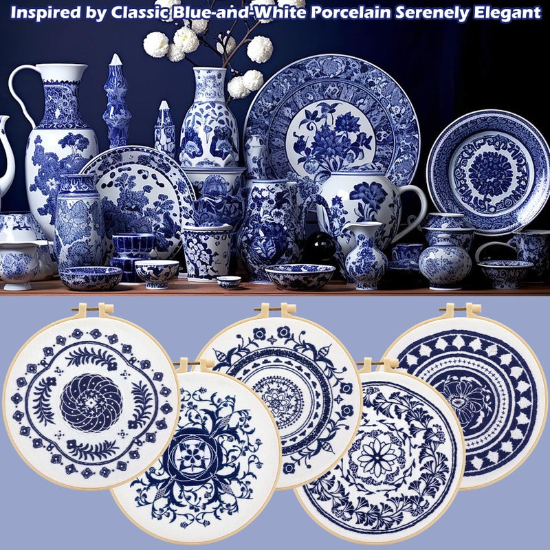 LOADSFUN 5 Pieces Embroidery Kit for Beginners, Cross Stitch Kits with Stamped Patterns,Hoop,Threads,Needle Threader Needlepoint Kits Crafts for Adults Step by Step Instructions Video - Image 4