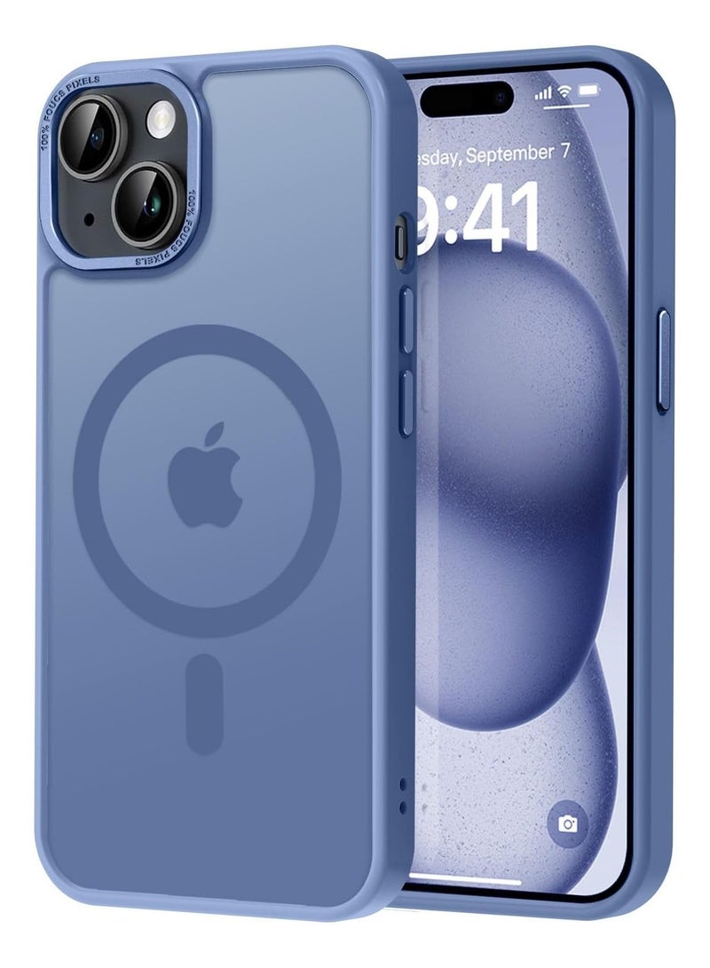 حافظة مغناطيسية لهاتف آيفون 13/14 6.1 بوصة حافظة هاتف شفافة غير لامعة رفيعة مقاومة للصدمات ومضادة للأصفر للنساء والرجال والفتيات والأولاد غطاء واقٍ (أزرق سييرا) - Image 1