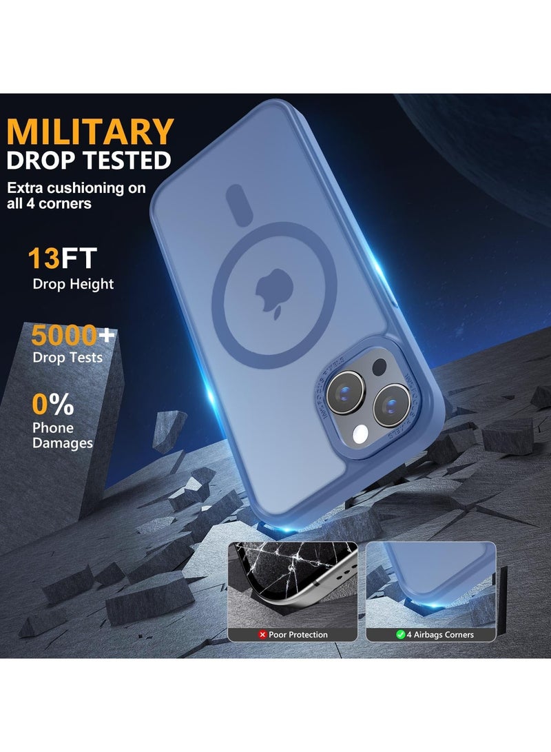 حافظة مغناطيسية لهاتف آيفون 13/14 6.1 بوصة حافظة هاتف شفافة غير لامعة رفيعة مقاومة للصدمات ومضادة للأصفر للنساء والرجال والفتيات والأولاد غطاء واقٍ (أزرق سييرا) - Image 4