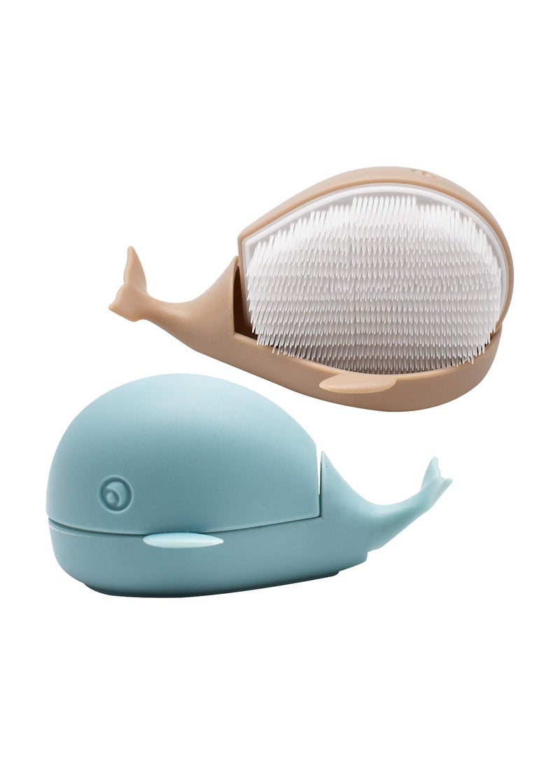 SYOSI فرشاة غسيل على شكل حوت 2 قطعة، فرشاة غسيل صغيرة إبداعية لطيفة من SYOSI، فرشاة تنظيف متعددة الاستخدامات منزلية بدون تساقط للأقمشة والمطبخ والسجادة والأحذية - Image 1