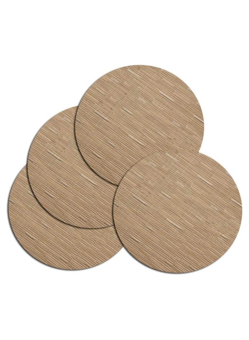 آنا مجموعة 4 قطع حصائر طعام دائرية من PVC بأبعاد 35 سم بتصميم محاكاة الخيزران - حصائر مقاومة للبقع والماء والحرارة، مناسبة لتناول الطعام في العائلة والرحلات الخارجية. - Image 1