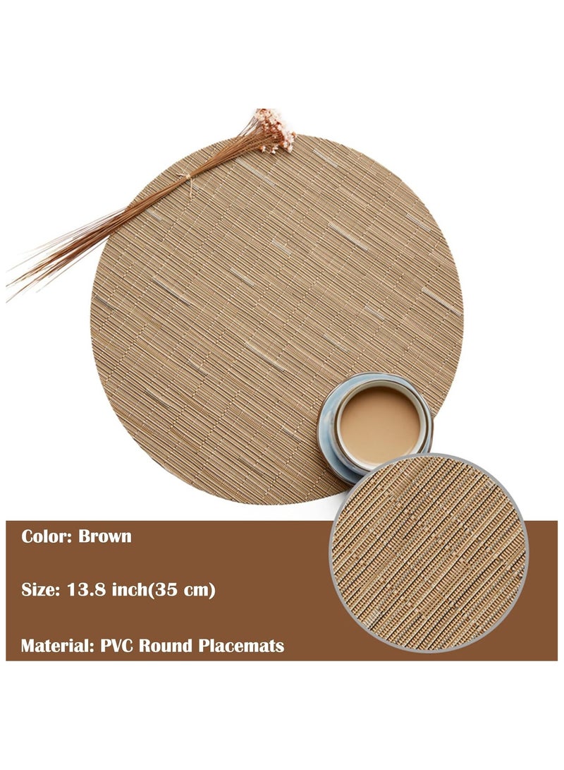 آنا مجموعة 4 قطع حصائر طعام دائرية من PVC بأبعاد 35 سم بتصميم محاكاة الخيزران - حصائر مقاومة للبقع والماء والحرارة، مناسبة لتناول الطعام في العائلة والرحلات الخارجية. - Image 2