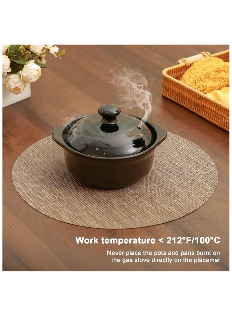 آنا مجموعة 4 قطع حصائر طعام دائرية من PVC بأبعاد 35 سم بتصميم محاكاة الخيزران - حصائر مقاومة للبقع والماء والحرارة، مناسبة لتناول الطعام في العائلة والرحلات الخارجية. - Image 5