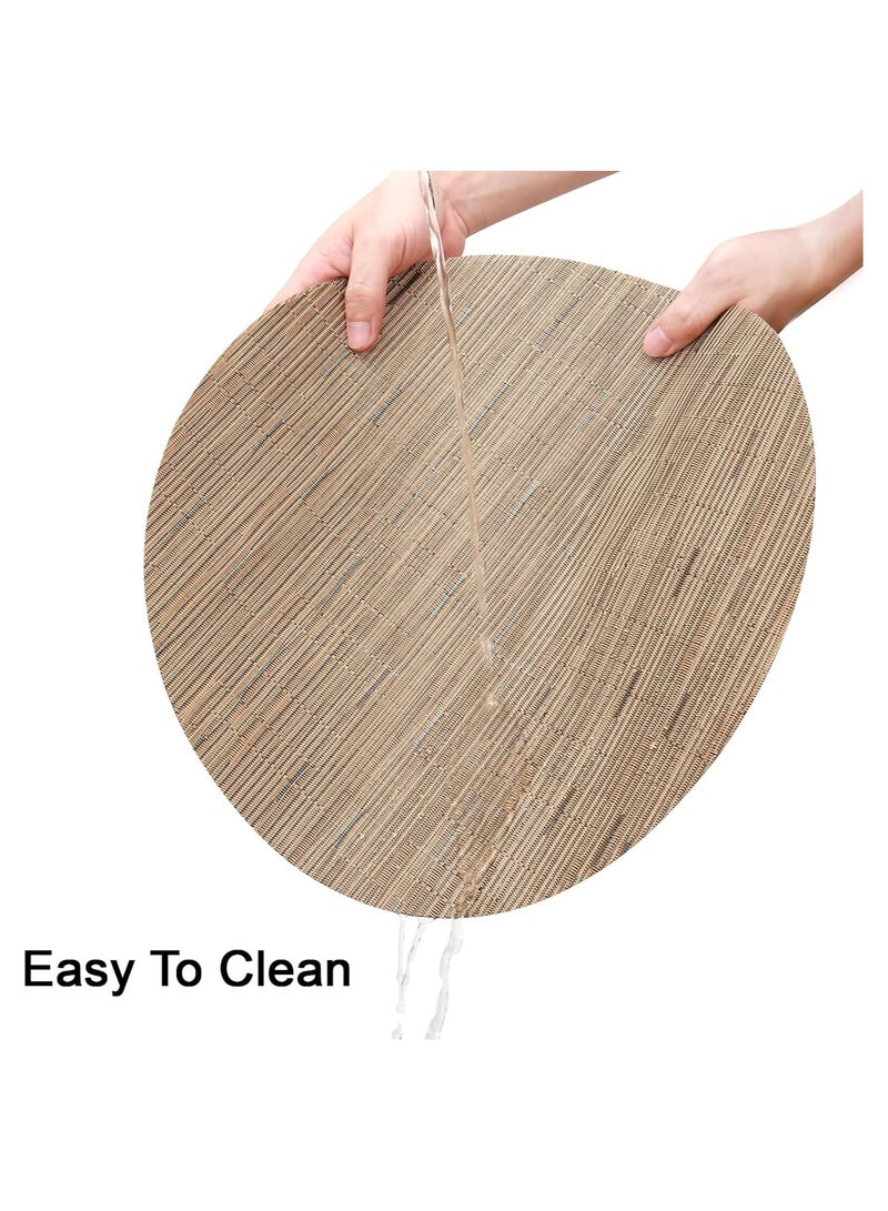 آنا مجموعة 4 قطع حصائر طعام دائرية من PVC بأبعاد 35 سم بتصميم محاكاة الخيزران - حصائر مقاومة للبقع والماء والحرارة، مناسبة لتناول الطعام في العائلة والرحلات الخارجية. - Image 3