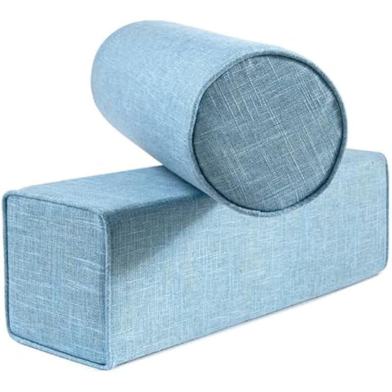 Cotton Linen Cylinder Bolster Pillow Sofa Round Neck Cervical Roll Pillow Washable Bed Long Rectangular Bolster Pillow (Light Blue, Cylindrical Pillow:16×48CM/6.3×18.9) - Image 1