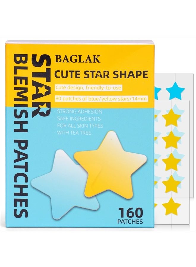 BAGLAK Star Shape Pimple Patch -160 Patches - Yellow & Blue, Hydrocolloid Spot Dots - Blemishes Patch - Pimple Stickers, Patches To Cover Facial Blemishes - Image 1