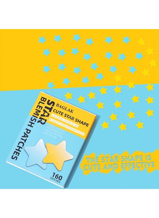 BAGLAK Star Shape Pimple Patch -160 Patches - Yellow & Blue, Hydrocolloid Spot Dots - Blemishes Patch - Pimple Stickers, Patches To Cover Facial Blemishes - Image 4