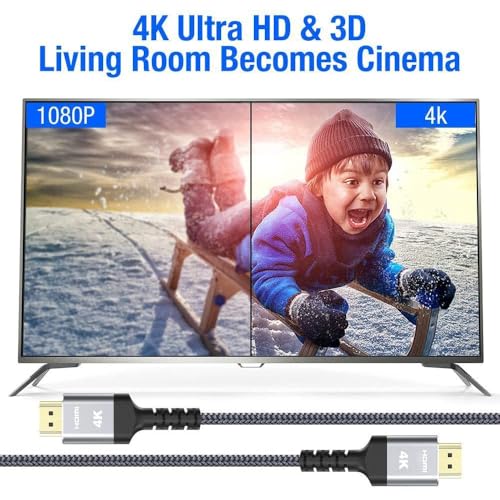 Highwings High-Speed 25 FT HDMI Cable, 18Gbps 2.0 Braided HDMI Cord, 4K HDR, HDR10, HDCP 2.2, ARC, Compatible with Roku TV/HDTV/PS5/Blu-ray - Image 4