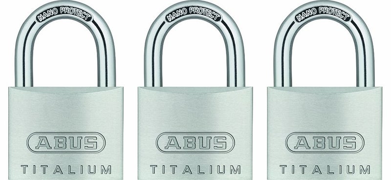 ABUS 64TI40 Titalium Aluminum Alloy Padlock Keyed Alike with Nano Protect Steel Shackle Pack of 3