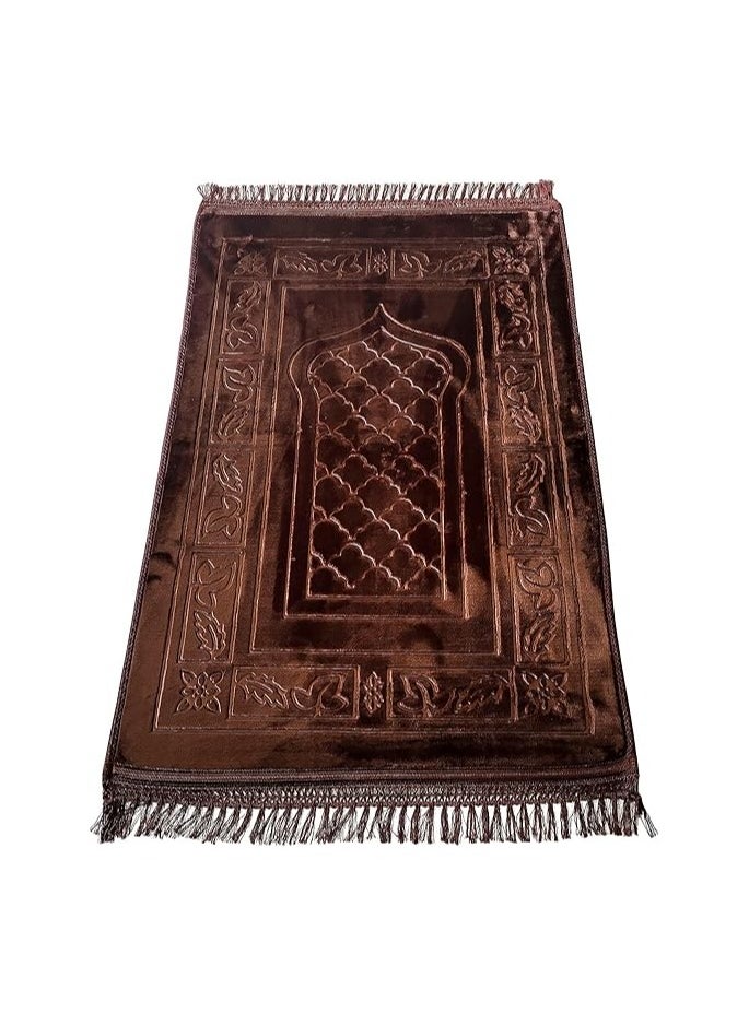 ماهمير سجادة صلاة علوية مخملية مضادة للانزلاق مقاس 70×110 سم ( بني )  - Image 1