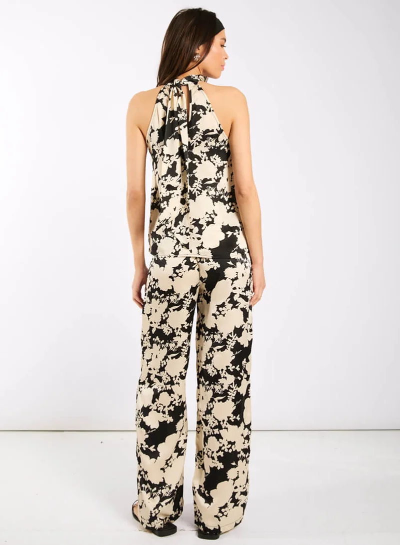 Needs No Label  Black and Ivory Printed Co-ord Halter Neck Top for Women | Best Price UAE