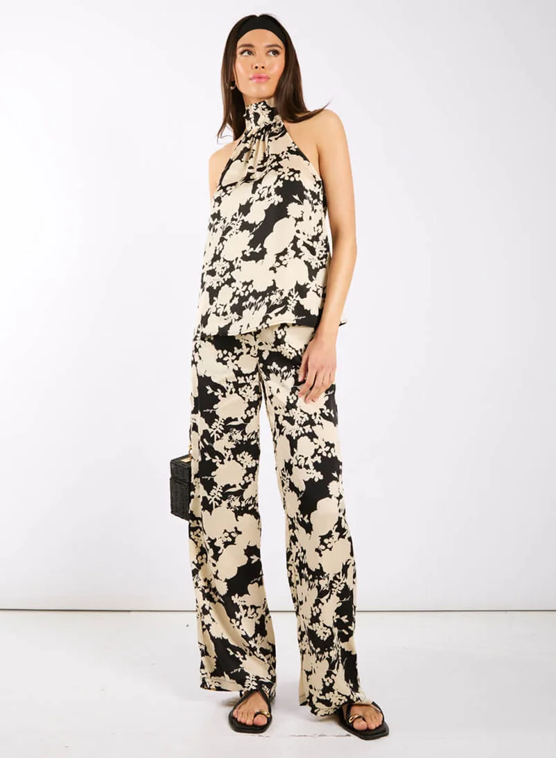 Needs No Label  Black and Ivory Printed Co-ord Halter Neck Top for Women | Best Price UAE