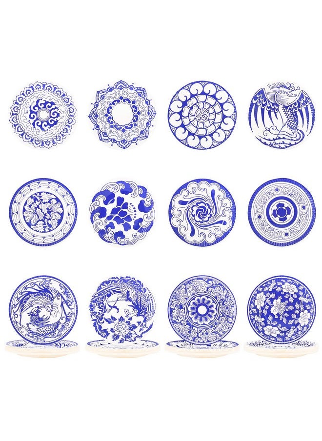 Bbiamsleep - 24 Pieces 7 Inch Blue And White Plates Decorative Paper Plates Blue Floral And White Party Plates Birthday Plate Disposable Paper Plates Cake Dessert Plates For Bridal Wedding Tea Party - Image 1