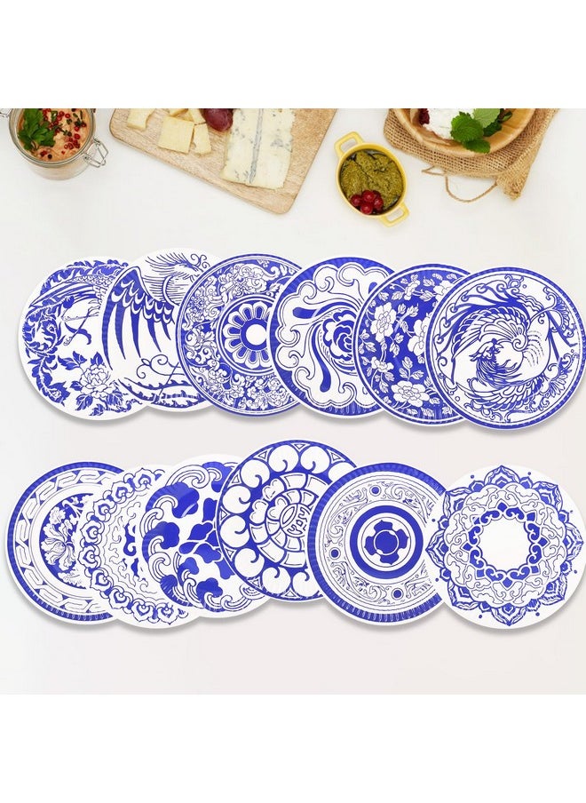 Bbiamsleep - 24 Pieces 7 Inch Blue And White Plates Decorative Paper Plates Blue Floral And White Party Plates Birthday Plate Disposable Paper Plates Cake Dessert Plates For Bridal Wedding Tea Party - Image 1