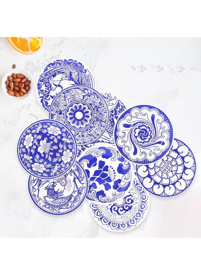 Bbiamsleep - 24 Pieces 7 Inch Blue And White Plates Decorative Paper Plates Blue Floral And White Party Plates Birthday Plate Disposable Paper Plates Cake Dessert Plates For Bridal Wedding Tea Party - Image 1