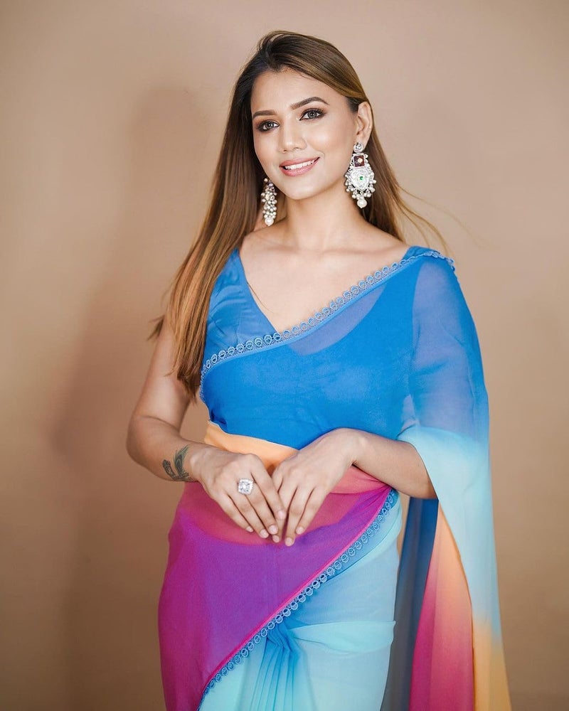 Sidhidata Women's Ombre Printed Georgette Saree with Unstitched Blouse Piece - Image 2