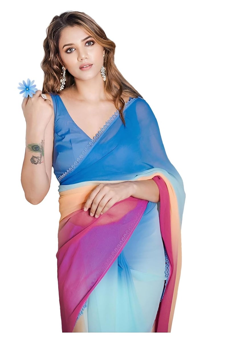 Sidhidata Women's Ombre Printed Georgette Saree with Unstitched Blouse Piece - Image 1