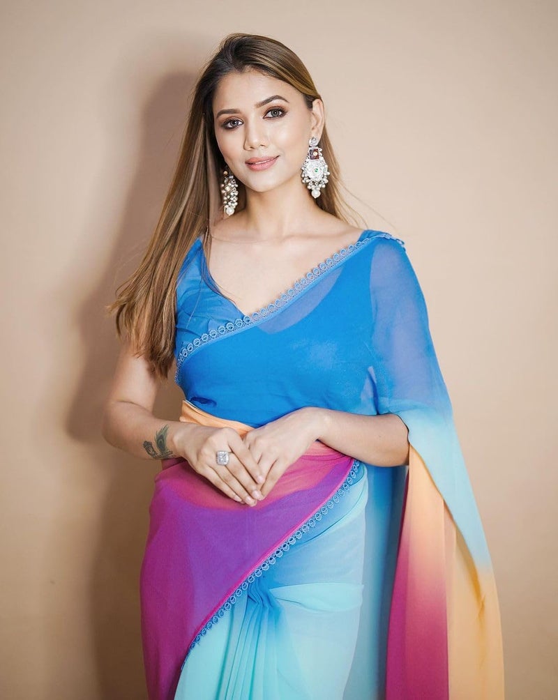 Sidhidata Women's Ombre Printed Georgette Saree with Unstitched Blouse Piece - Image 3