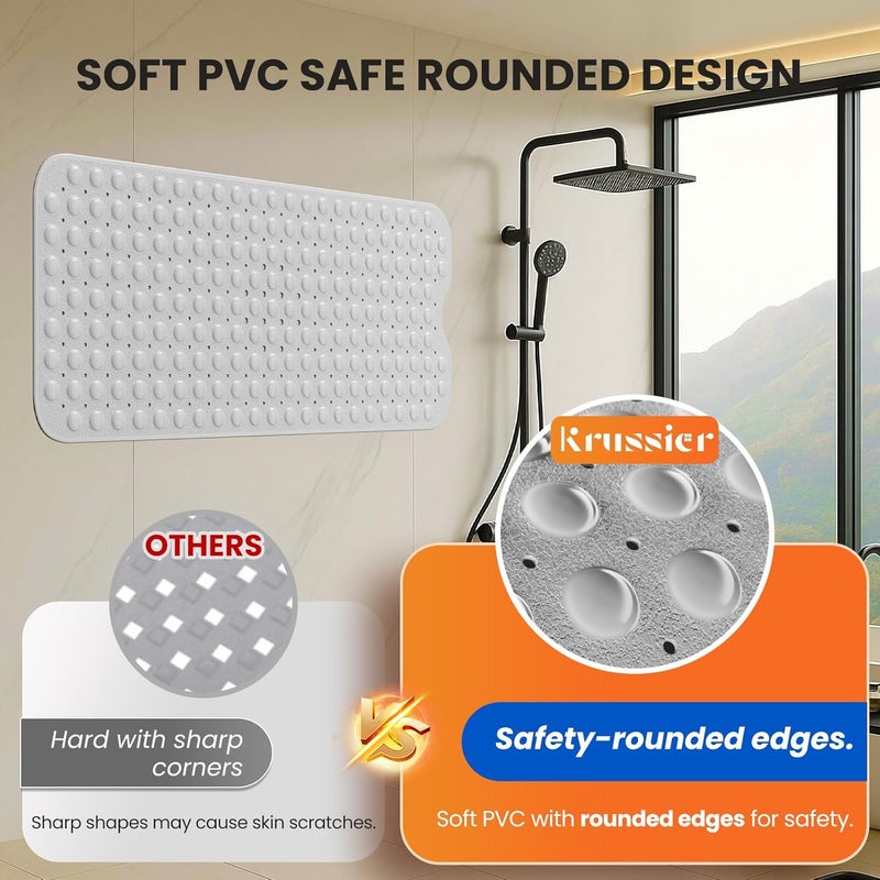 Krussier Non-Slip Bath Tub Mat, 39x16 Inch Extra Large Shower Mat with Drain Holes & Suction Cups, Machine Washable, Purple - Image 4