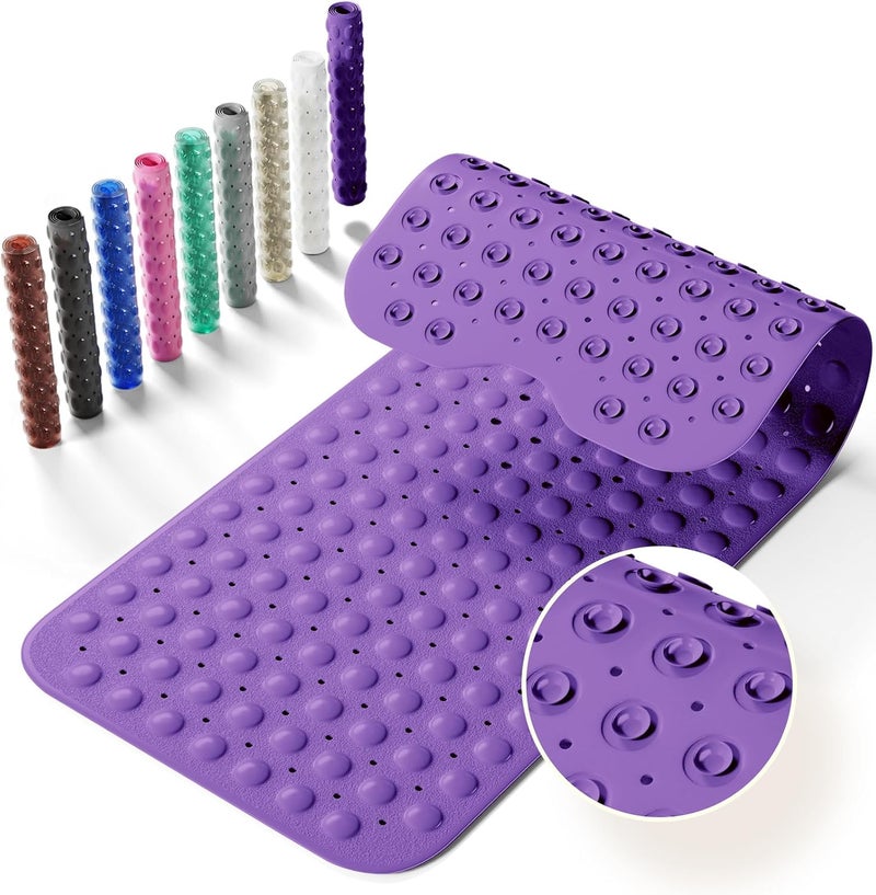 Krussier Non-Slip Bath Tub Mat, 39x16 Inch Extra Large Shower Mat with Drain Holes & Suction Cups, Machine Washable, Purple - Image 1