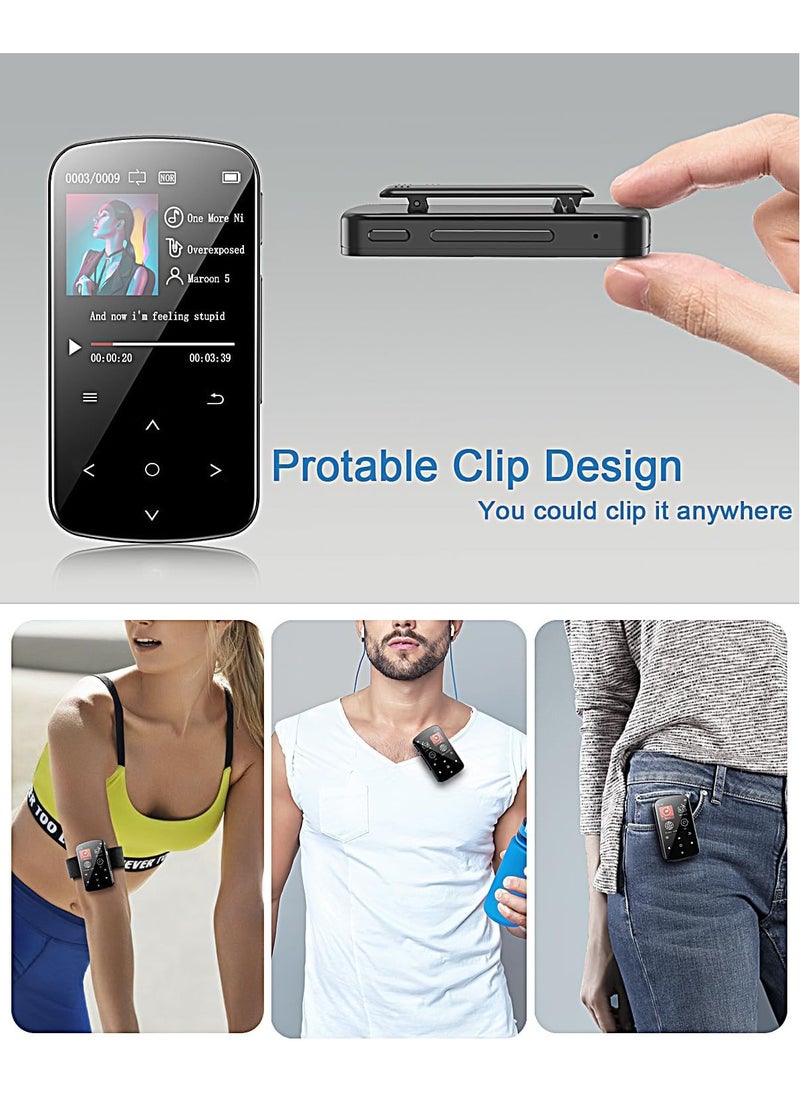 BENJIE MP3 Player 64GB with Bluetooth 5.2, 1.5 inch Colorful Screen Sensitive Touch Button, Hi-Fi Music MP3 Player with Clip Pedometer Voice Recorder Card Reader, Function for Sports Running  - Image 4
