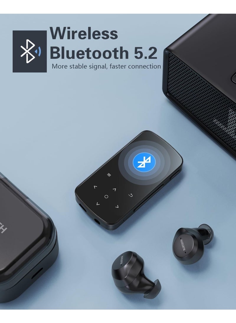 BENJIE MP3 Player 64GB with Bluetooth 5.2, 1.5 inch Colorful Screen Sensitive Touch Button, Hi-Fi Music MP3 Player with Clip Pedometer Voice Recorder Card Reader, Function for Sports Running  - Image 3