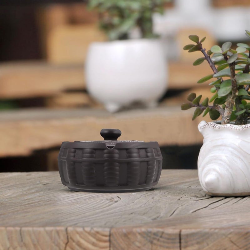 TOYANDONA Ceramic Windproof Ashtray with Lid, Retro Purple Clay Storage Container for Home and Office, Decorative Desktop Ash Holder for Coffee Table and Travel Use - Image 4