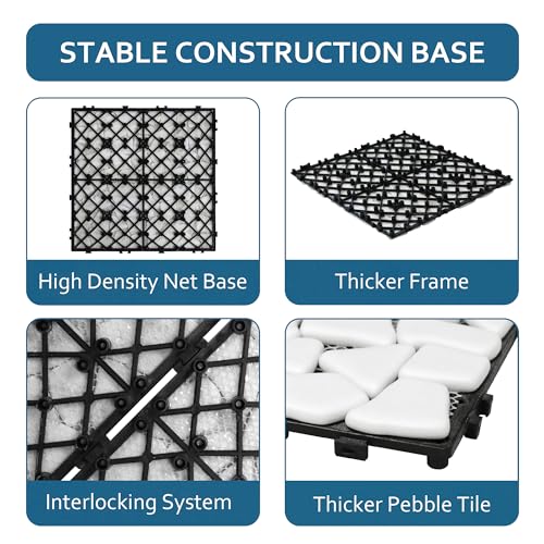 SUNWINGS 4PCS Natural Stone Interlocking Deck Tiles 12"x12" Pebble Waterproof Patio Deck, Outdoor Indoor Floor Decking Tiles for Porch Poolside Balcony Backyard, White - Image 3