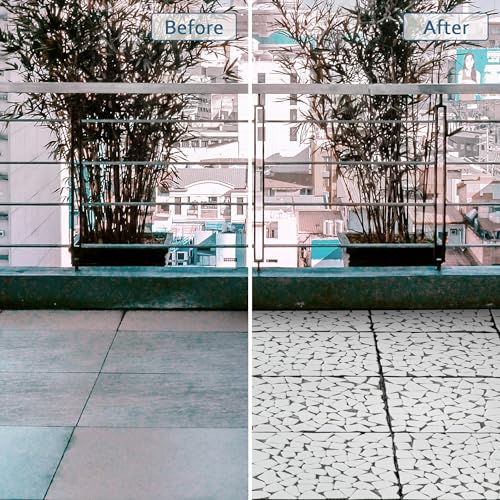 SUNWINGS 4PCS Natural Stone Interlocking Deck Tiles 12"x12" Pebble Waterproof Patio Deck, Outdoor Indoor Floor Decking Tiles for Porch Poolside Balcony Backyard, White - Image 5