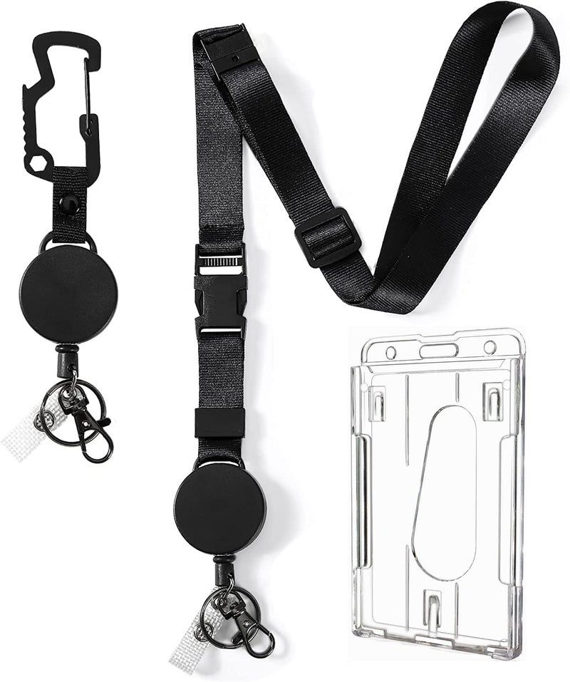 DELSWIN Heavy Duty Retractable Lanyard - Breakaway Lanyards for ID Badges Keys, Retractable Keychain with Upgraded Carabiner, Key Ring, and 2-Card Thumb-Slot Badge Holder, 8 oz Retraction - Image 1