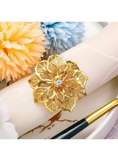 Hotop Hotop 24 Pcs Hollow Out Flower Napkin Rings Gold Poinsettia Rhinestone Napkin Holder Set Adornment Exquisite Household for Thanksgiving Day Christmas Wedding Party  - Image 1