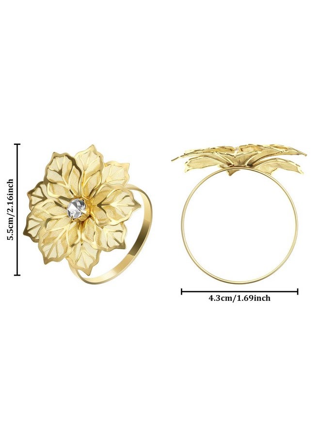 Hotop Hotop 24 Pcs Hollow Out Flower Napkin Rings Gold Poinsettia Rhinestone Napkin Holder Set Adornment Exquisite Household for Thanksgiving Day Christmas Wedding Party  - Image 2