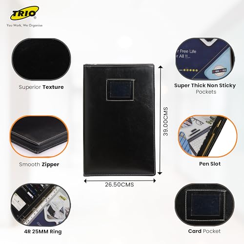 Trio Portfolio File Folders for Documents Organizer Bag - Multipurpose Professional Synthetic Leather Legal Size Document Folder Certificate File Holder for Office with 20 Leafs for Men and Women - Image 4