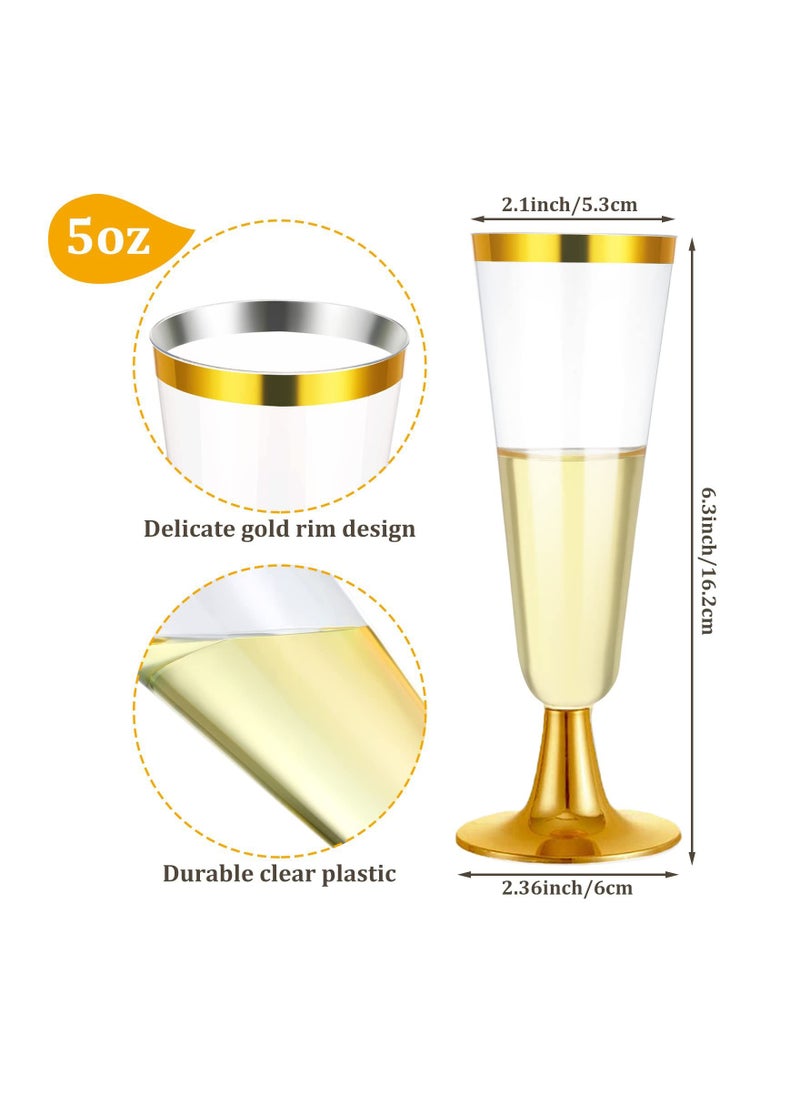 KASTWAVE 6 Pack Plastic Flutes Gold Cups 5OZ Glasses With Rim Elegant Stylish Premium Quality Disposable Wedding Party  - Image 3