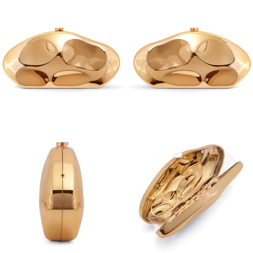 NEWROGENG Acrylic Clutch Purse for Women Evening Bag, Irregular Shell Acrylic Purse Box Clutch with Chain for Party Wedding Prom, Champagne Gold - Image 5