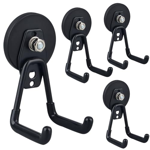 ULIBERMAGNET Heavy Duty Magnetic Garage Hooks,4 Pack Strong Large Magnet Hook for Power Drill,Garden Tools,Hose,Pegboard,Garage, Workshop,Magnetic Storage Hooks for Indoor Outdoor Hanging(Black) - Image 1