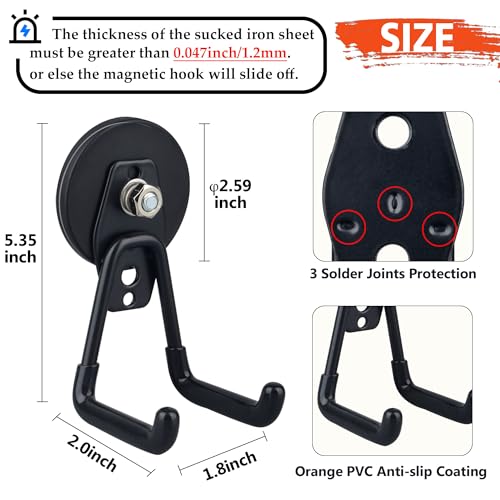 ULIBERMAGNET Heavy Duty Magnetic Garage Hooks,4 Pack Strong Large Magnet Hook for Power Drill,Garden Tools,Hose,Pegboard,Garage, Workshop,Magnetic Storage Hooks for Indoor Outdoor Hanging(Black) - Image 3