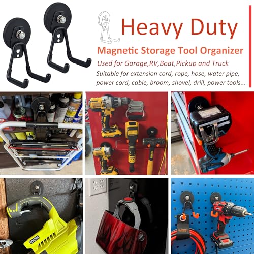 ULIBERMAGNET Heavy Duty Magnetic Garage Hooks,4 Pack Strong Large Magnet Hook for Power Drill,Garden Tools,Hose,Pegboard,Garage, Workshop,Magnetic Storage Hooks for Indoor Outdoor Hanging(Black) - Image 2