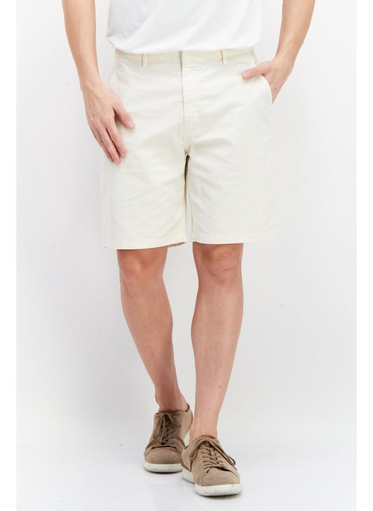 Men Regular Fit Plain Basic Shorts, Off White