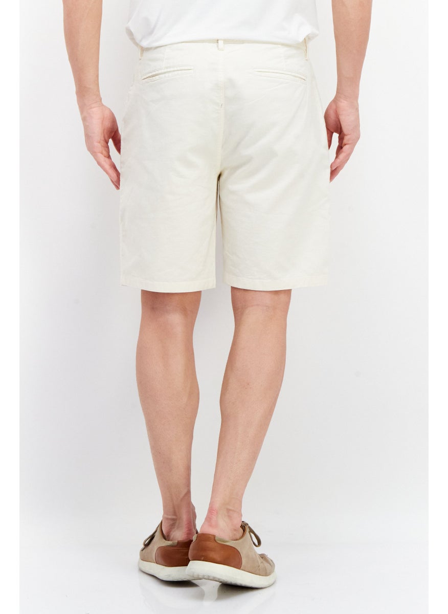 Men Regular Fit Plain Basic Shorts, Off White