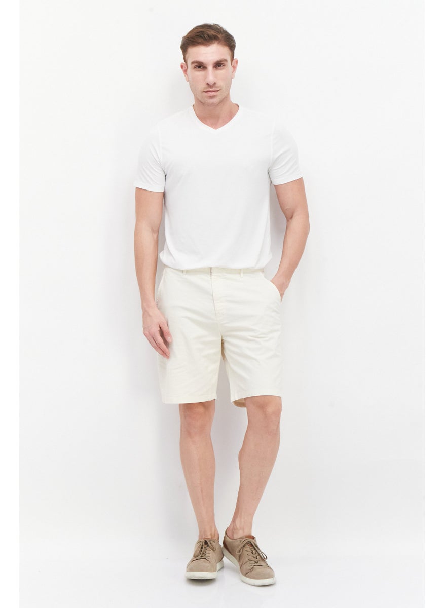 Men Regular Fit Plain Basic Shorts, Off White