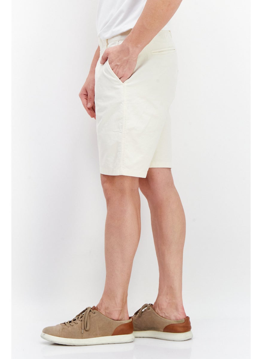 Men Regular Fit Plain Basic Shorts, Off White